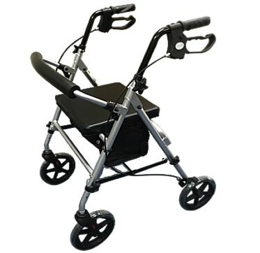 Lightweight rollator walker with four wheels, hand brakes, and a built-in seat, perfect for safe walking assistance in Tenerife.